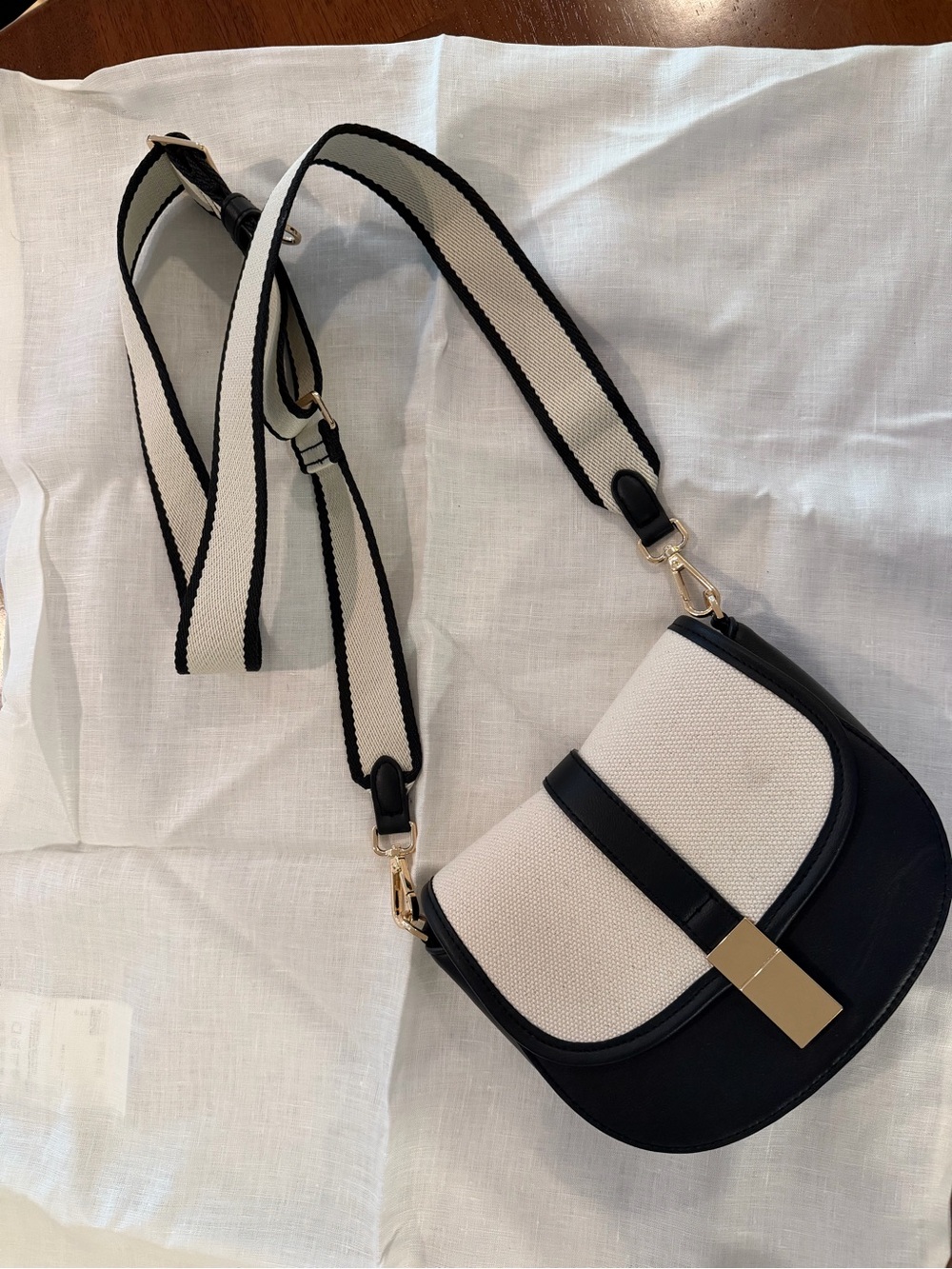 a new day Two-Tone Black and Cream Crossbody with Stripe Strap